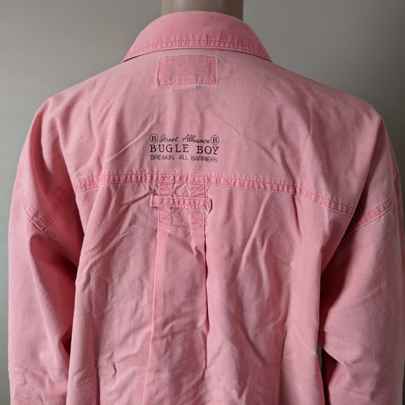 Vintage Bugle Boy embroidered samon bottom down shirt, men's medium - Picture 2 of 10